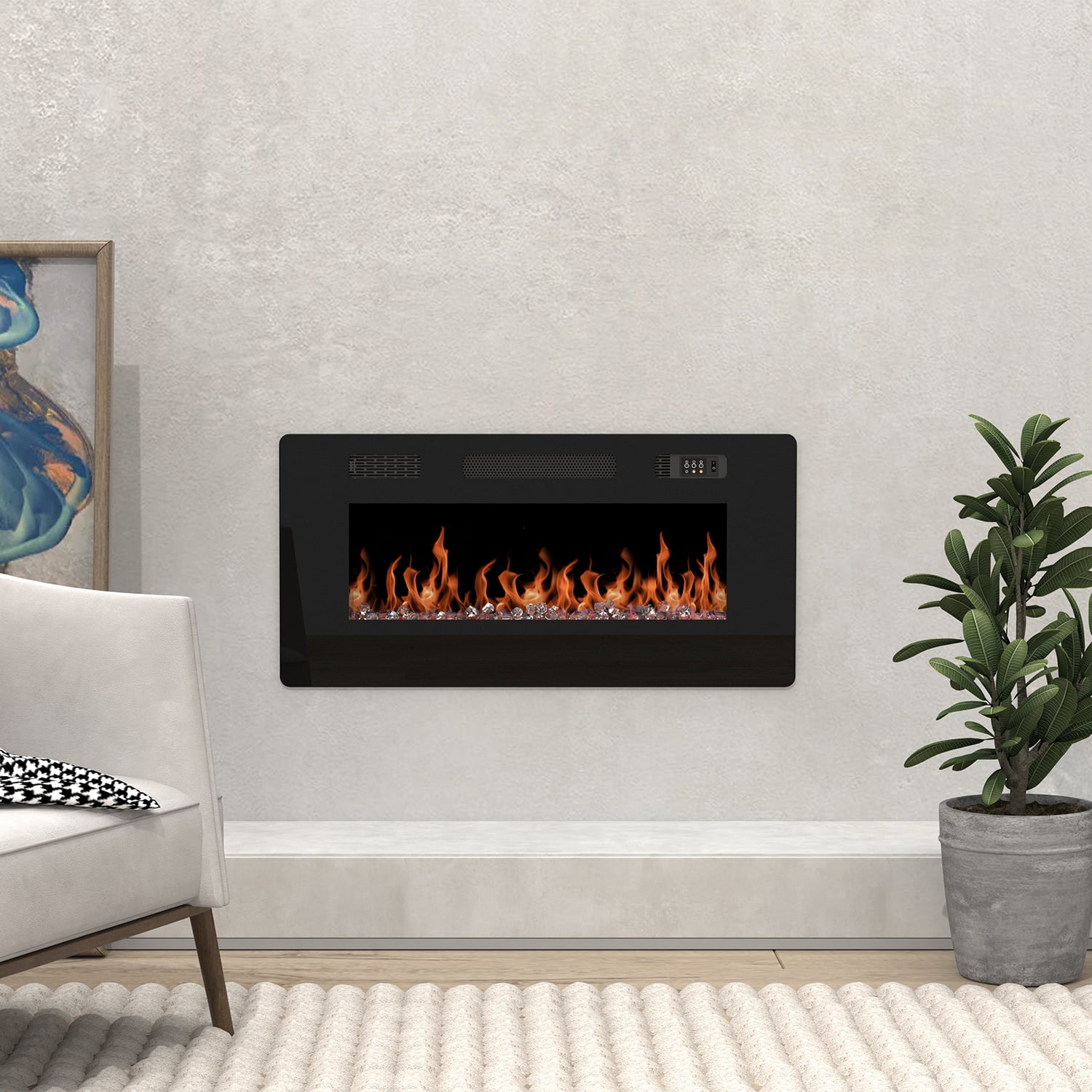 40" Electric Fireplace Recessed 4.72" UltraThin Insert, Wall Mounted