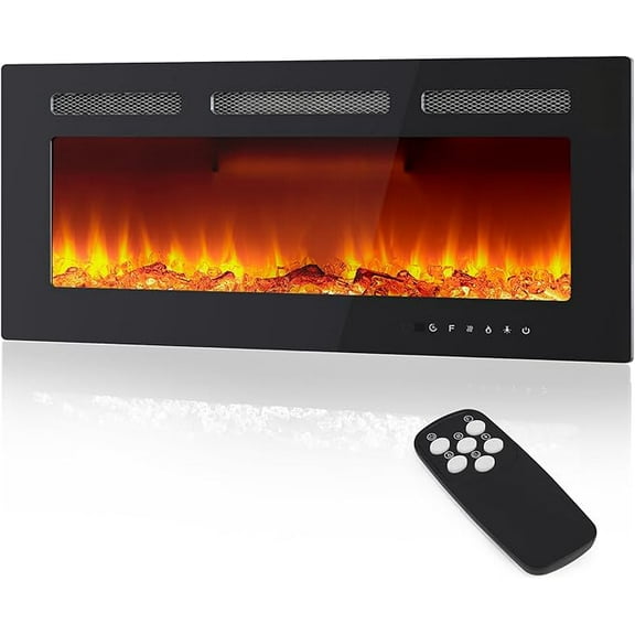 40" Electric Fireplace Wall Mounted and Recessed with Remote Control&Touch Screen, 750/1500W Ultra-Thin Wall Fireplace Heater W/Timer Adjustable 12 Flame Colors 5 Speed, for Bedrooms,Living Rooms