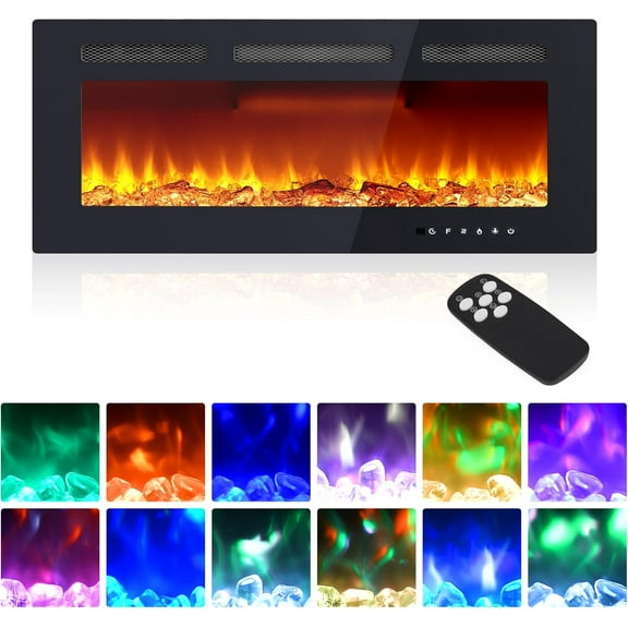 40" Electric Fireplace Wall Mounted, Recessed Wall Fireplace Electric with Remote Control & Touch Screen, Electrics Fireplaces Heater, Adjustable 12 Flame Colors 5 Speed, 750/1500W