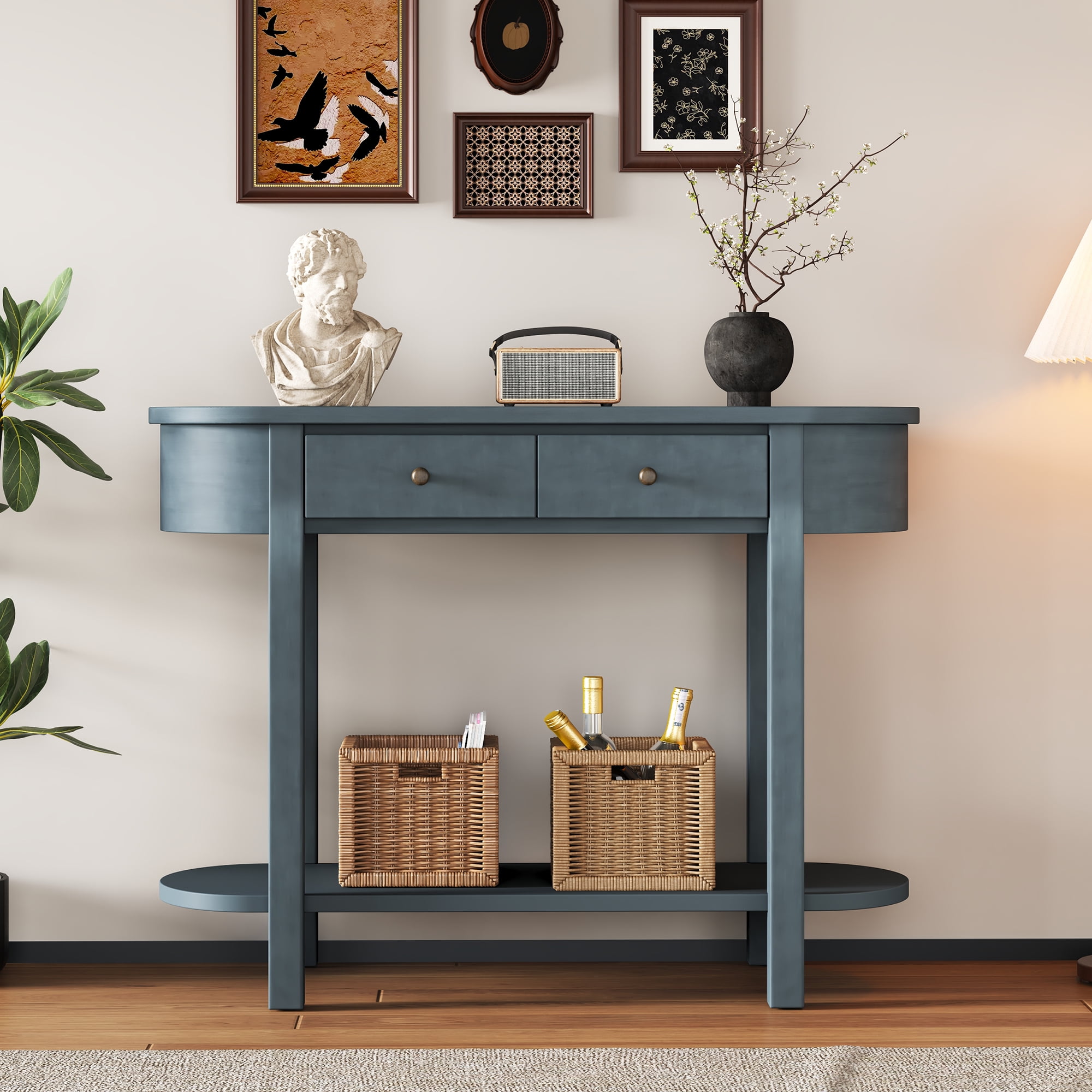 40'' Elegant Retro Entryway Console Table with Curved Design and Smooth Glaze for Entryways ...