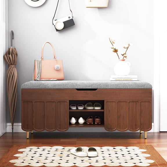 40 Inch Entryway Bench with Cushion and Hidden Storage Space