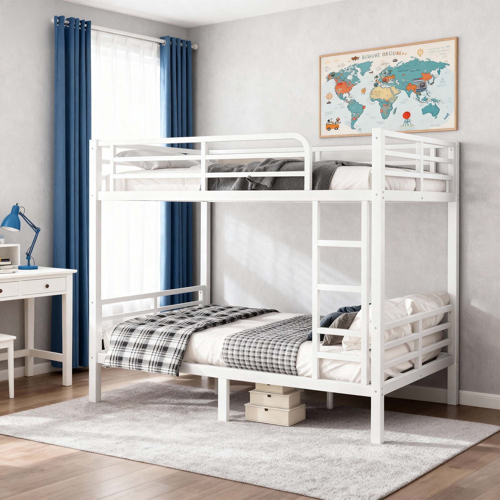 Firscook Full Over Full Bunk Bed with Under-Bed Storage, Guardrails ...
