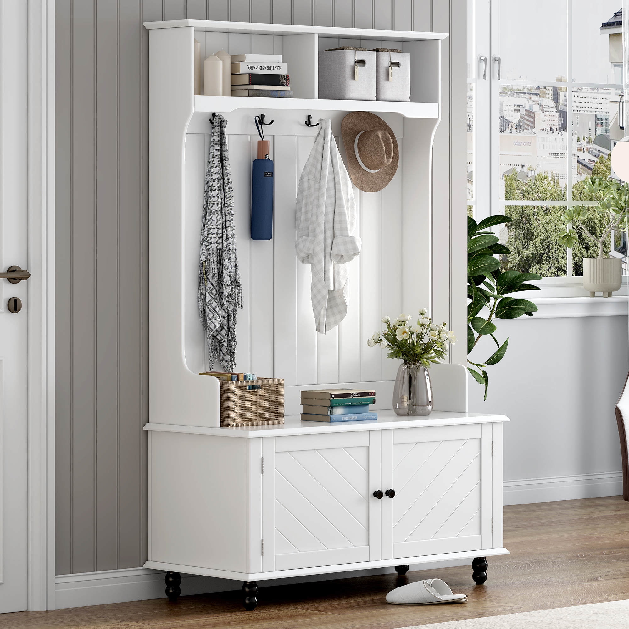 AMANA 4 section entryway storage bench with coat rack