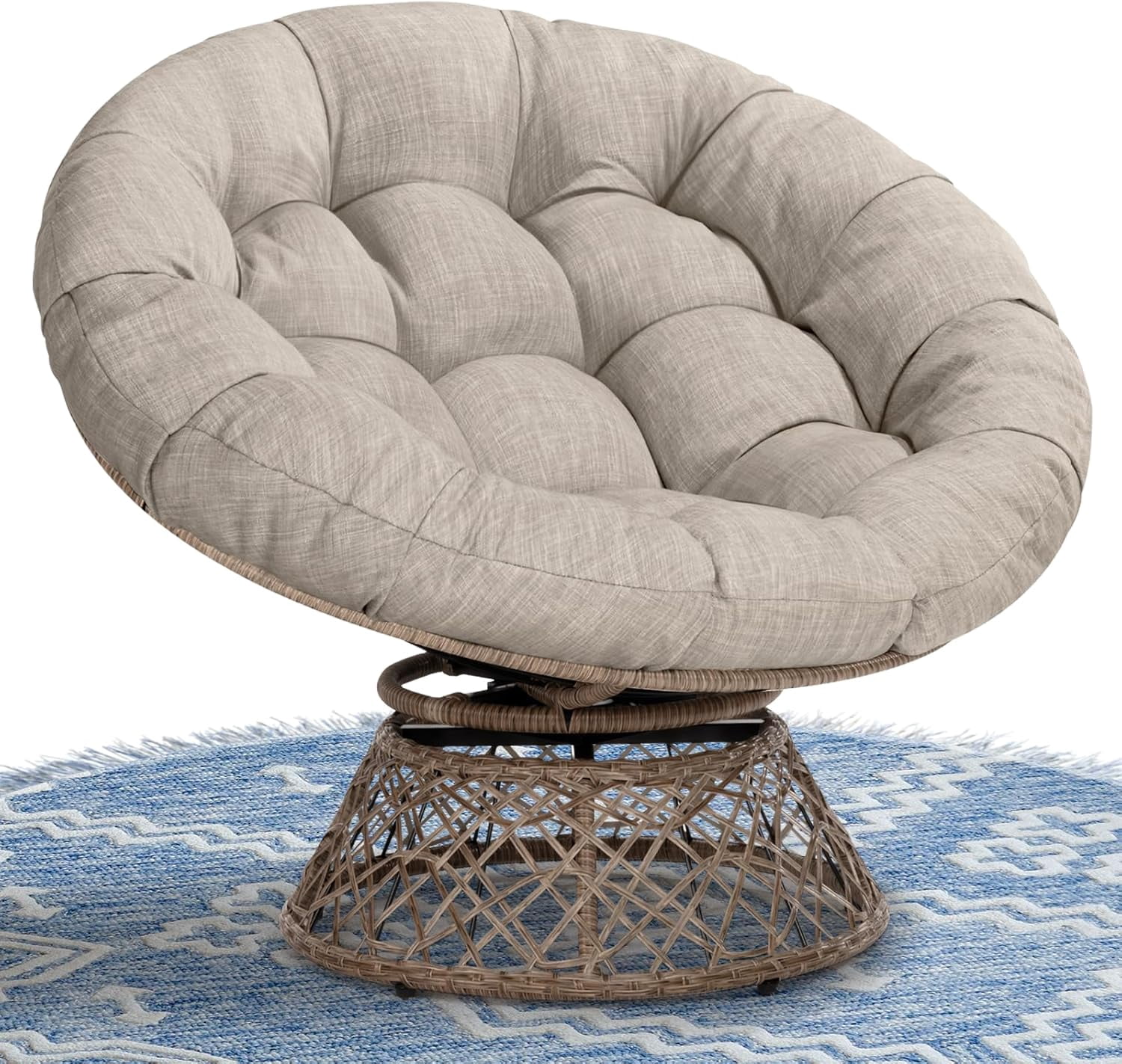 40" Ergonomic Wicker Papasan Chair with Soft Thick Density Fabric ...