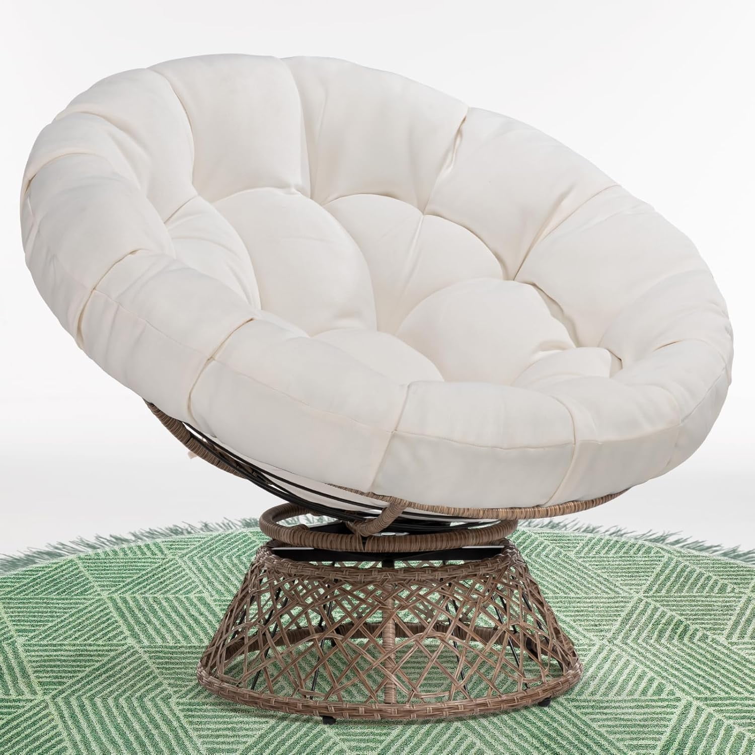 40" Ergonomic Wicker Papasan Chair with Soft Thick Density Fabric ...