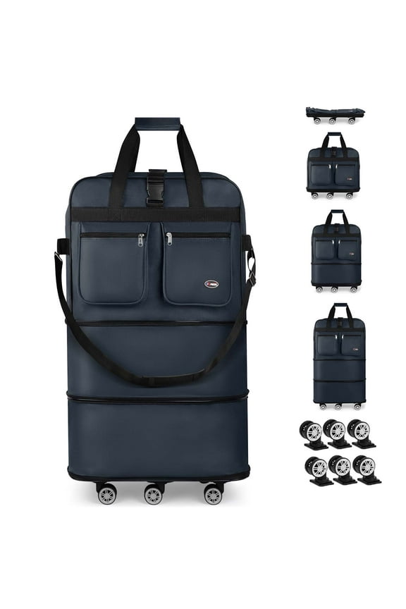 40" Expandable Foldable Luggage Bag,Collapsible Suitcases with Wheels,Rolling Duffle Bag Wheeled Travel Bag for Men Women,MEX-Navy