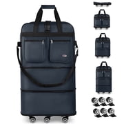 40 Expandable Foldable Luggage Bag,Collapsible Suitcases with Wheels,Rolling Duffle Bag Wheeled Travel Bag for Men Women,MEX-Navy