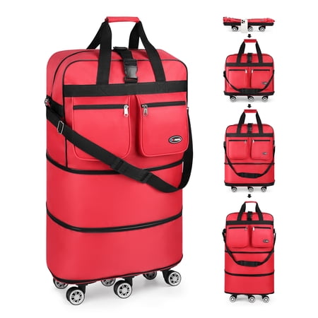 40" Expandable Foldable Luggage Bag,Collapsible Suitcases with Wheels,Lightweight Rolling Duffle Bag for Travel, Moving, Home Storage, Red, MEX