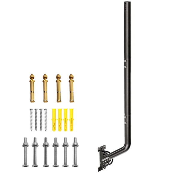 40 In Extended Antenna Mount, Heavy Duty Black Iron J-Mast Bracket with Adjustable Pivot Base, 1.38 in OD for TV Antennas, Weather Stations and Starlink(Adapter Required)