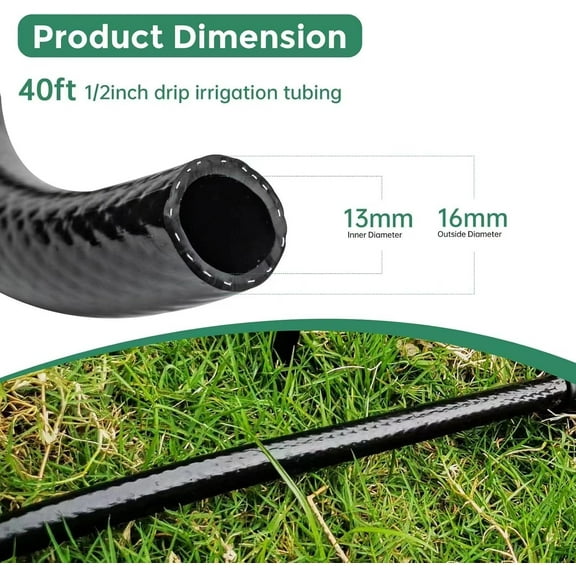 40 FT 1/2 inch Drip Irrigation Tubing Main Line Hose Tube for Garden Irrigation System (Includes 1/2" Straight Connector and 3-Way Connector)