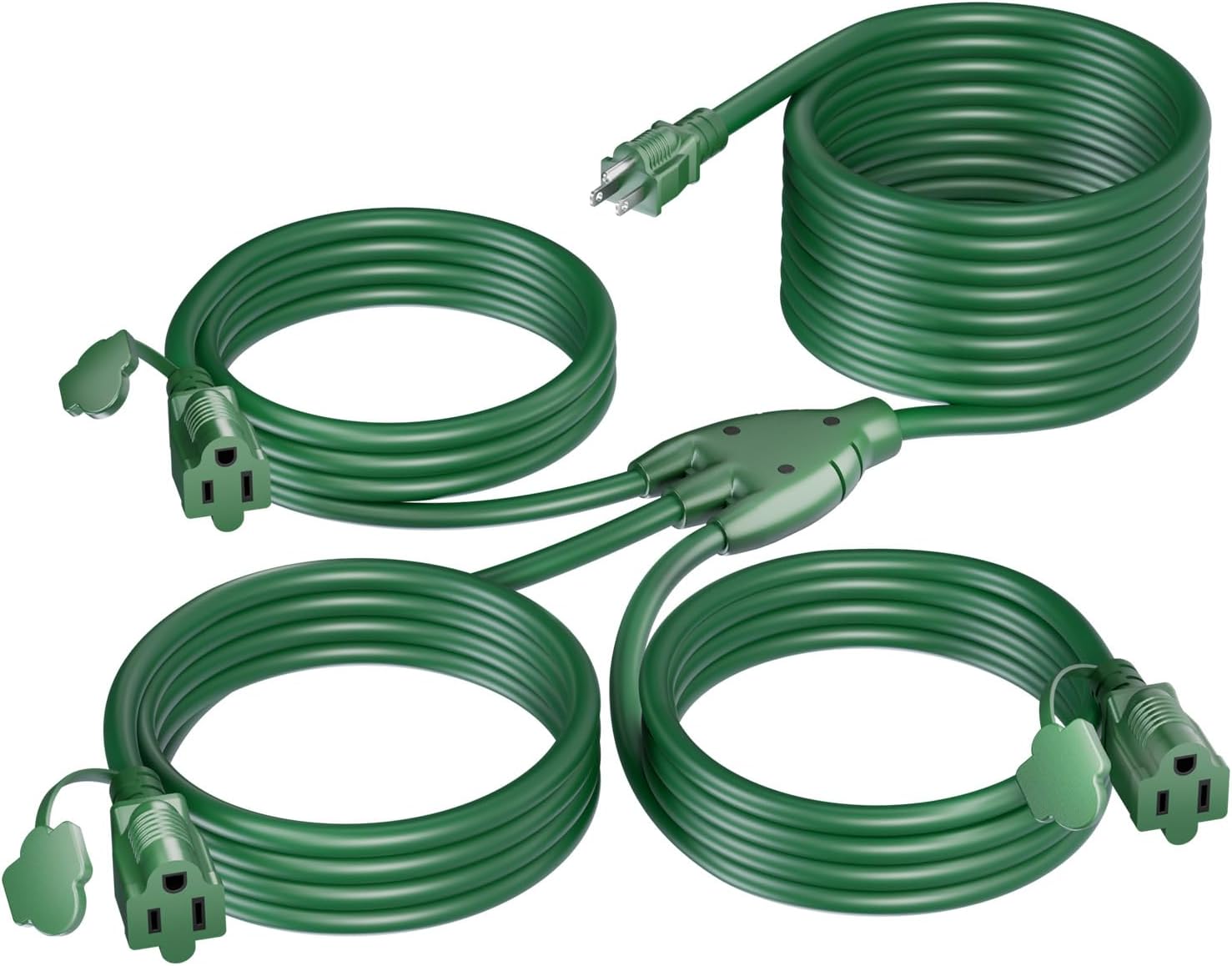 - 40 FT Christmas Lights Outdoor Extension Cord 1 to 3 Splitter, 3 Prong Outlets Plugs, 16AWG/3C SJTW Weatherproof Wire for Holiday Decoration Light, ETL Listed, Green