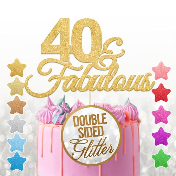 40 & Fabulous Cake Topper, 40th Birthday Glitter Topper for Men and Women, Cheers to 40 Birthday Party Decoration