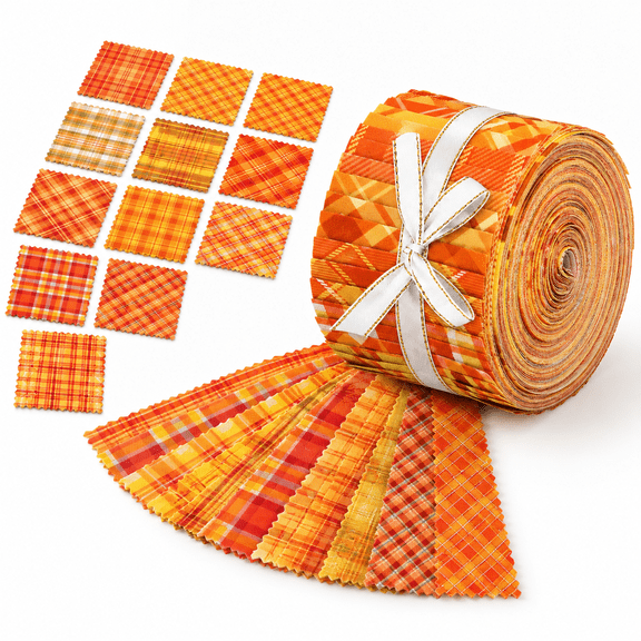 40 Fall Fabric Orange Yellow Plaid Quilting Strips Roll