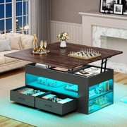 40" Farmhouse Lift Top Coffee Table, 4 in 1 Multifunction Lift Coffee Tables with 2 Drawers, Open Shelves and Hidden Compartment, Center Table with Wooden Tabletop for Living Room, Black & Brown Top
