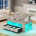 thumbnail image 1 of 40" Farmhouse Lift Top Coffee Table, 4 in 1 Multifunction Lift Coffee Tables with 2 Drawers, Open Shelves and Hidden Compartment, Center Table with Wooden Tabletop for Living Room, Grey, 1 of 9