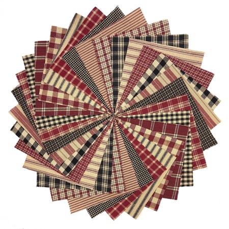 40+ Farmhouse Red & Black Homespun 5"x5" Pre-Cut Quilt Squares Charm Pack by JCS Fabric