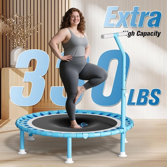 40" Fitness Mini Trampoline with Adjustable Handle Bar, 330lbs Foldable Bungee Rebounder for Adults and Kids, Stable & Quiet Exercise Rebounder Indoor Workout$$Sport & Recreation Other