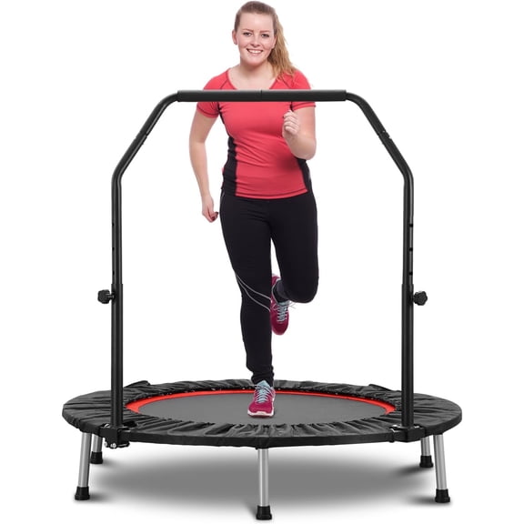 40" Foldable Mini Trampoline for Adults and Kids Exercise Rebounder with Adjustable Bar Fitness Trampoline Indoor Max load 330lbs