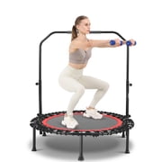 40" Foldable Trampoline Fitness Rebounder with Resistance Bands Adjustable Home, Foldable with Adjustable Handle Max Load 450lbs