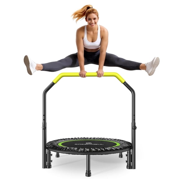 SAEEPABUL 40Inch Mini Fitness Rebounder Trampoline with Adjustable Handle, Indoor Exercise Workout Trampoline for Adults, Max Load 330lbs, Green