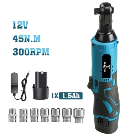 40 Ft-lbs 12V Cordless Ratchet Wrench Set, 400 RPM, 3/8" Powerful Rotary Tool, Fast Charge, Variable Speed Trigger, 2-Pack Lithium-Ion Batteries, 7 Sockets for Efficient Tasks