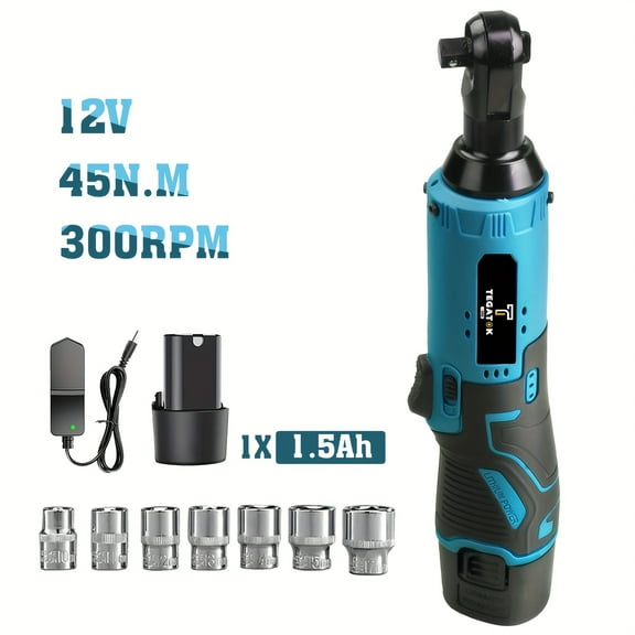 40 Ft-lbs 12V Cordless Ratchet Wrench Set, 400 RPM, 3/8" Powerful Rotary Tool, Fast Charge, Variable Speed Trigger, 2-Pack Lithium-Ion Batteries, 7 Sockets for Efficient Tasks