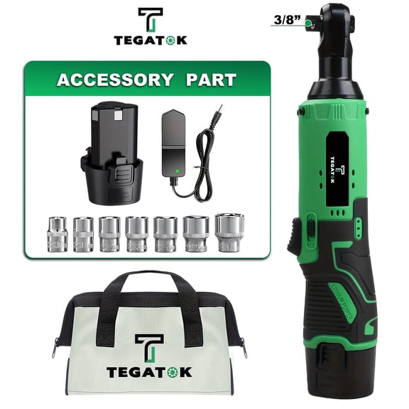 40 Ft-lbs 12V Cordless Ratchet Wrench Set, 400 RPM, 3/8" Powerful Rotary Tool, Fast Charge, Variable Speed Trigger, 2-Pack Lithium-Ion Batteries, 7 Sockets for Efficient Tasks