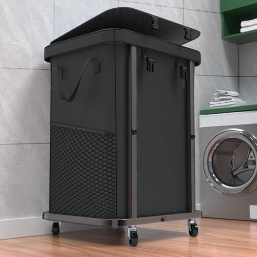40 Gal(150L) High Grade Large Laundry Basket with Wheels, Rolling Laundry Hamper, Laundry Cart with Metal Frame and Removable Bag Design, Suitable for Laundry Room (Black, 150L)