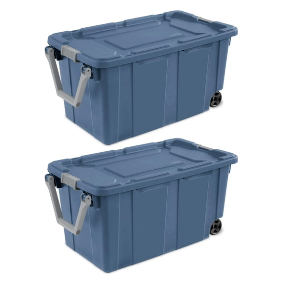 40 Gal Heavy Duty Wheeled Plastic Storage Tote, Industrial Stackable Storage Bin, 2 Pack