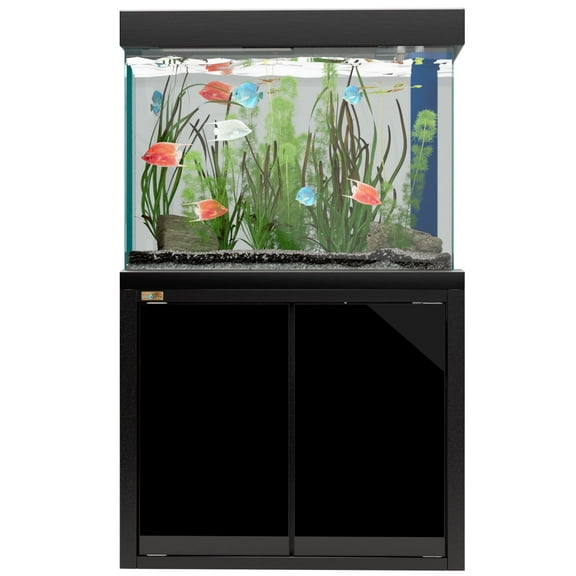 40 Gallon Premium Black Aquarium Tank & Stand Combo: All in One Fish Tank Kit with LED and Filtration (Perfect for Freshwater & Saltwater)