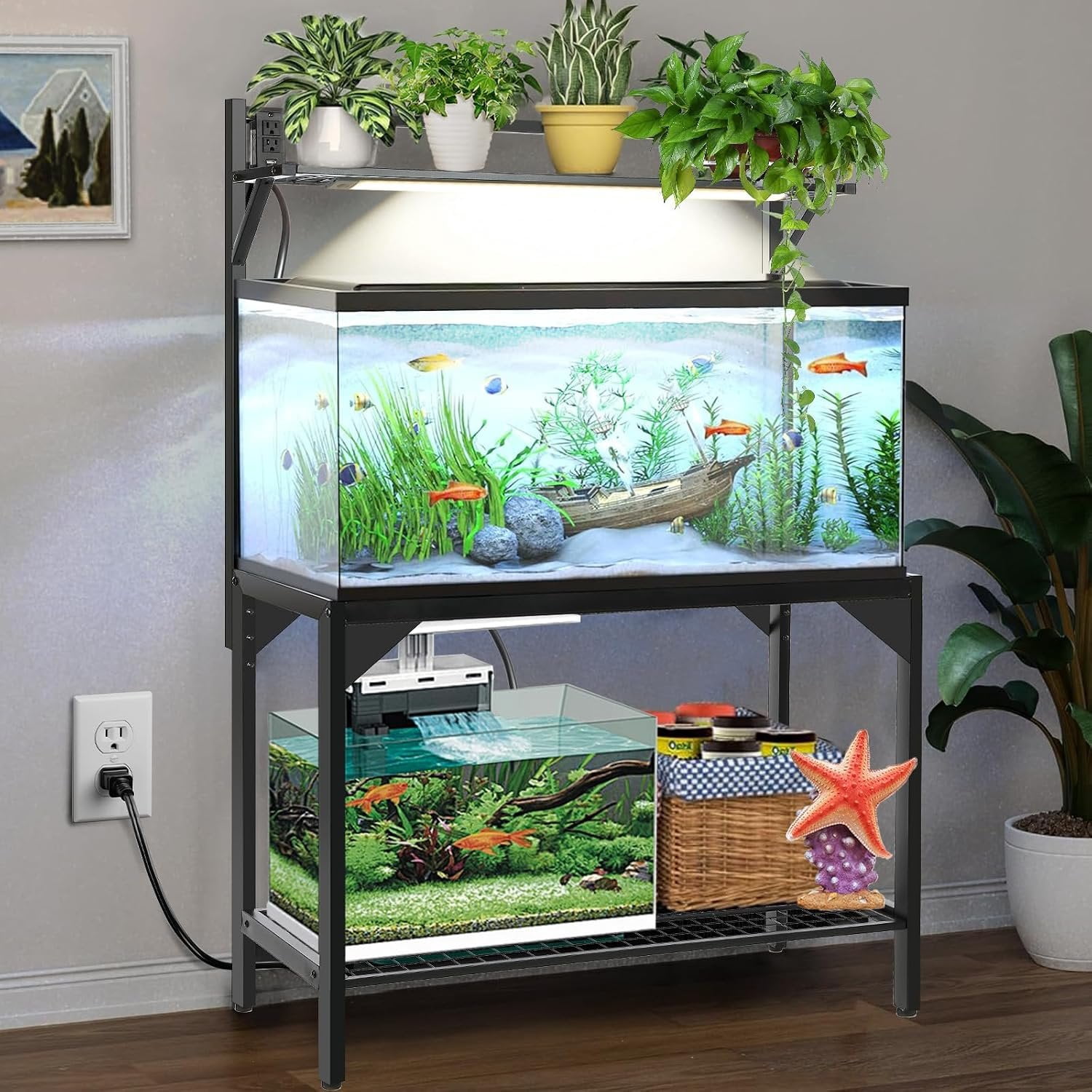40 Gallon Fish Stand - Aquarium Stand with Power Outlets, 37.7