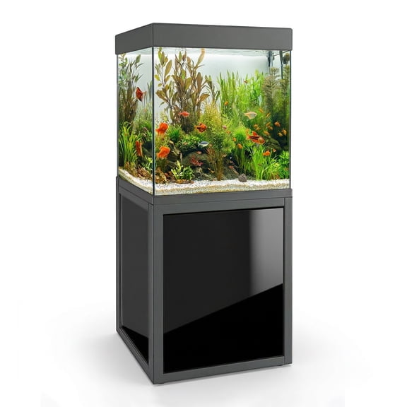 40 Gallon Freshwater Glass Aquarium Kit with Aluminum Cabinet, Built-In Sump Filtration, LED Lighting and Integrated Plumbing, Black