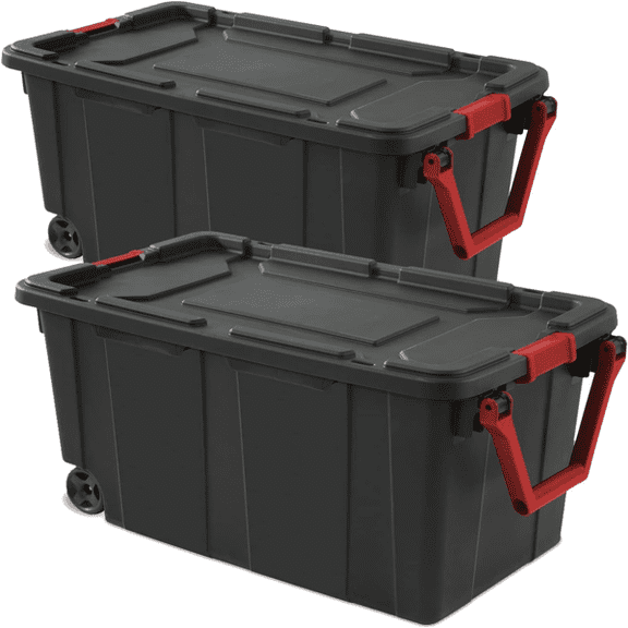 40 Gallon Heavy Duty Storage Bins with Wheels, Latching Lid, 2 Pack