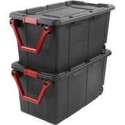 40 Gallon Plastic Storage Box, Wheeled Industrial Tote, Pack of 2