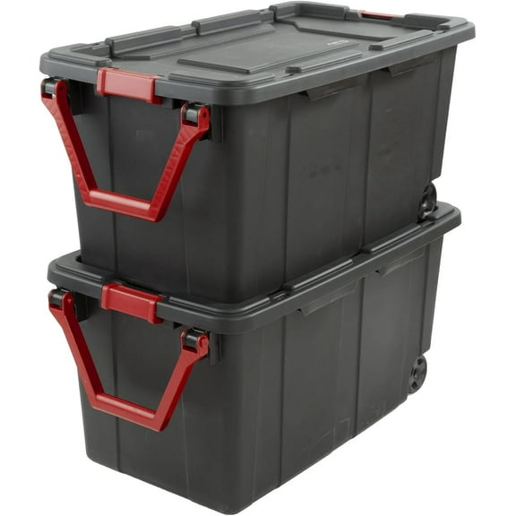 40 Gallon Plastic Storage Box, Wheeled  Tote, Pack of 2