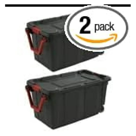 40 Gallon Tote with Wheels (2 Pack) - Black Industrial Storage Bins - Heavy Duty Plastic Tote with Lid - Large Capacity for Garage, Workshop, Camping