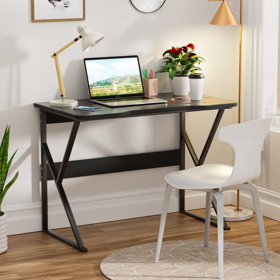 40″ Gaming Desk with Storage Shelf - Computer Writing Table, U‑Shaped Legs, Cable Management Hole, Modern Home Office Workstation for Bedroom
