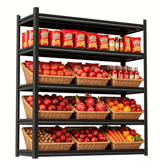 40" Garage Shelving, 72" Metal Storage Shelves, 5 Tier Adjustable Kitchen Storage, Double-Layer Column with Reinforced Ribs, 3000lbs Capacity, Basement Storage Shelves for Garage, Warehouse, Kitchen