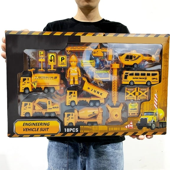 Oefntac Toys For Girls 18 Piece Set of Regenerative Inertias Engineering Vehicle Set Large Box Packaging Toys for Parent Child Interaction