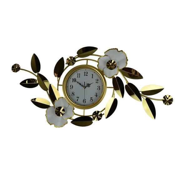 40" Gold and White Floral Wall Clock