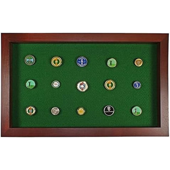 Eureka Golf Products Golf Ball Marker Display Case | Holds 40 Pegged or Non Pegged (Flat) Ball Markers | Cherry Finish | Wall Mounted Wooden Case | Measures 15.5"W X 9.5"H