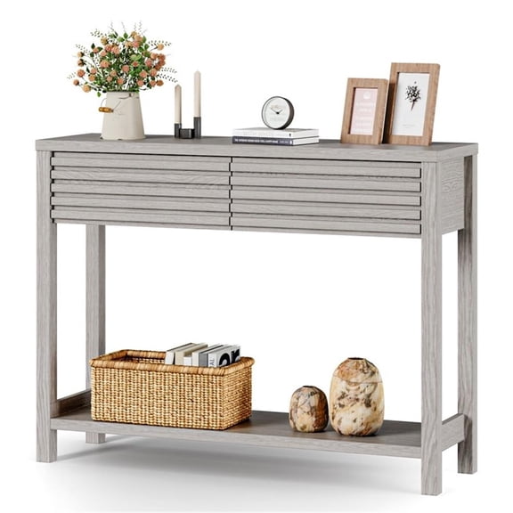 40" Gray Fluted Console Table in Engineered Wood with 2 Drawers