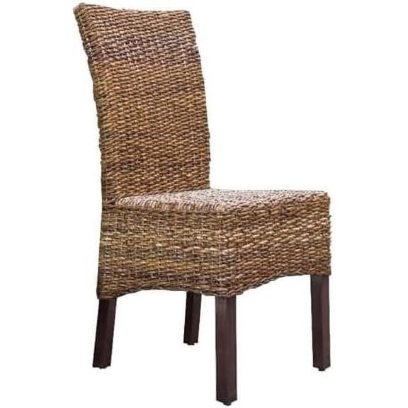 40" H Country Hand-Woven Abaca Leaf Style Wicker/Rattan and Wood Frame Dining Chair, Perfect Standard Size for Most Dining Tables, in Natural Mahogany Brown Stain Finish$$Furniture