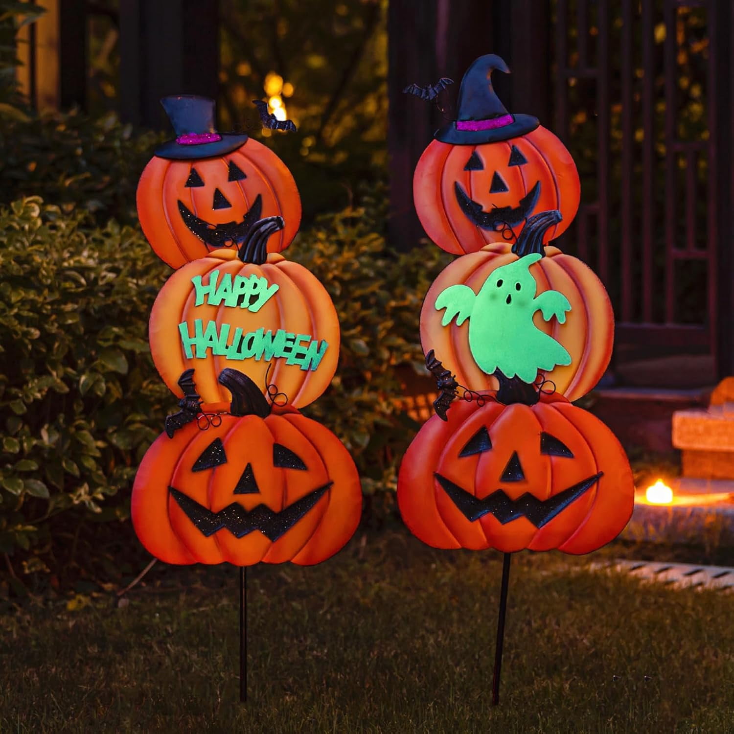 40" H Halloween Garden Stakes, Stacked Pumpkins Jack-o-Lantern Yard ...