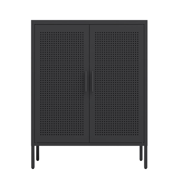 40" H Metal Garage Storage Cabinet with 2 Doors and 2 Adjustable Shelves Magnetic Steel Utility Cabinets for Home Office Garage Basement Pantry School, Black with hole