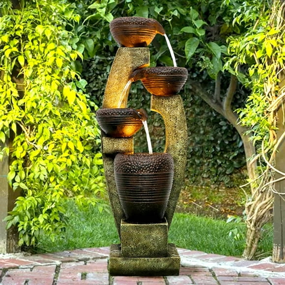 40 Indoor/Outdoor Garden Floor Standing Waterfall Fountain with LED Light for Patio Home Decor