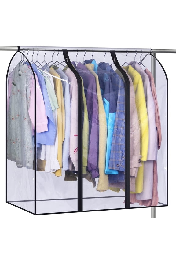 40" Hanging Garment Bags for Closet Storage Clear Garment Rack Cover Bottom Enclosed Cloth Cover Hanging Clothes Storage Bag Waterproof Clothes Protector for Suits, Coats, Sweaters, Shirts