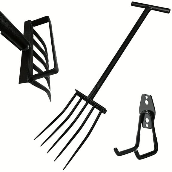 40" Heavy-Duty 5-Tine Garden Fork - Ergonomic Metal Pitchfork for Digging & Soil Cultivation - Durable Lawn Care Tool for Gardening & Yard Work