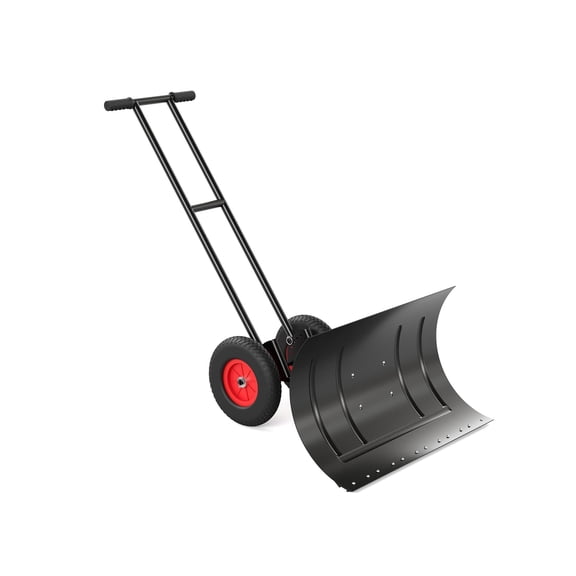 40" Heavy-Duty Steel Wheeled Snow Pusher - Adjustable Handle & Angled Blade for Effortless Driveway Clearing w/10 Non-Slip Wheels & Safety Reflectors