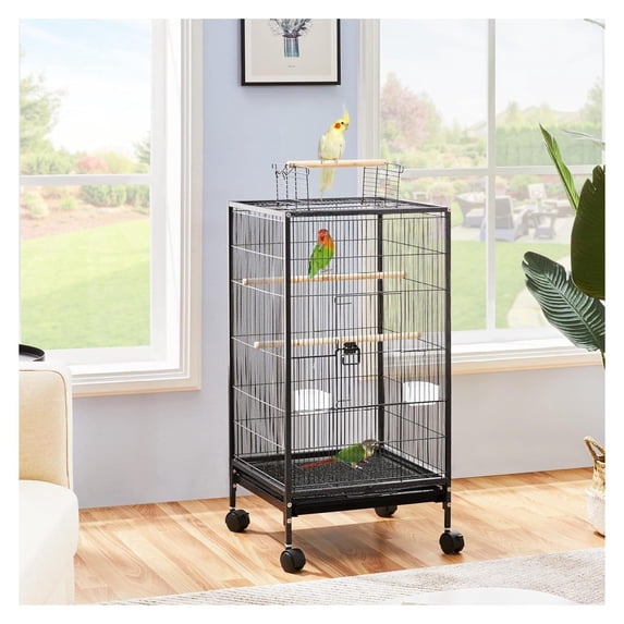 40'' Height Metal Parakeet Cage Cockatiel Cage Medium Small Parrot Cage w/Rolling Stand for Small Parrots